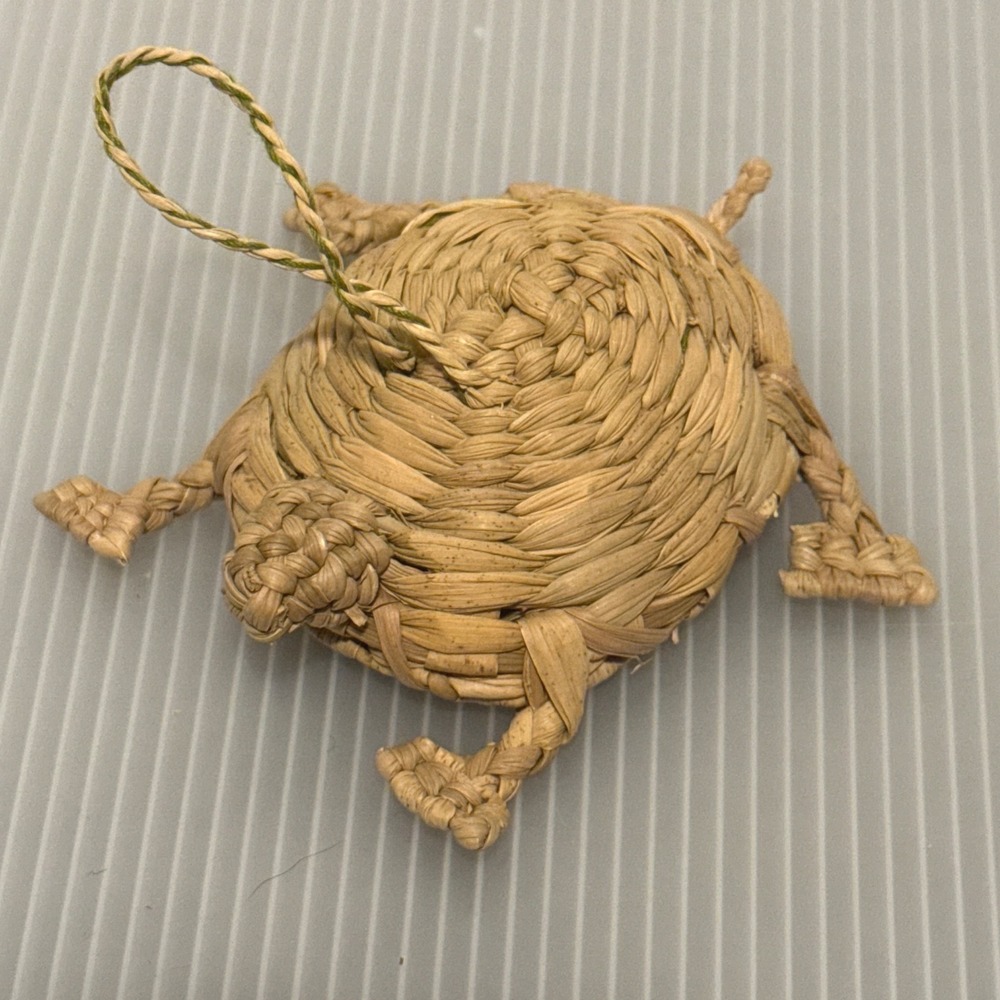 Handmade Woven Straw Husk Turtle Ornament Tan Excellent Folk Art Decor